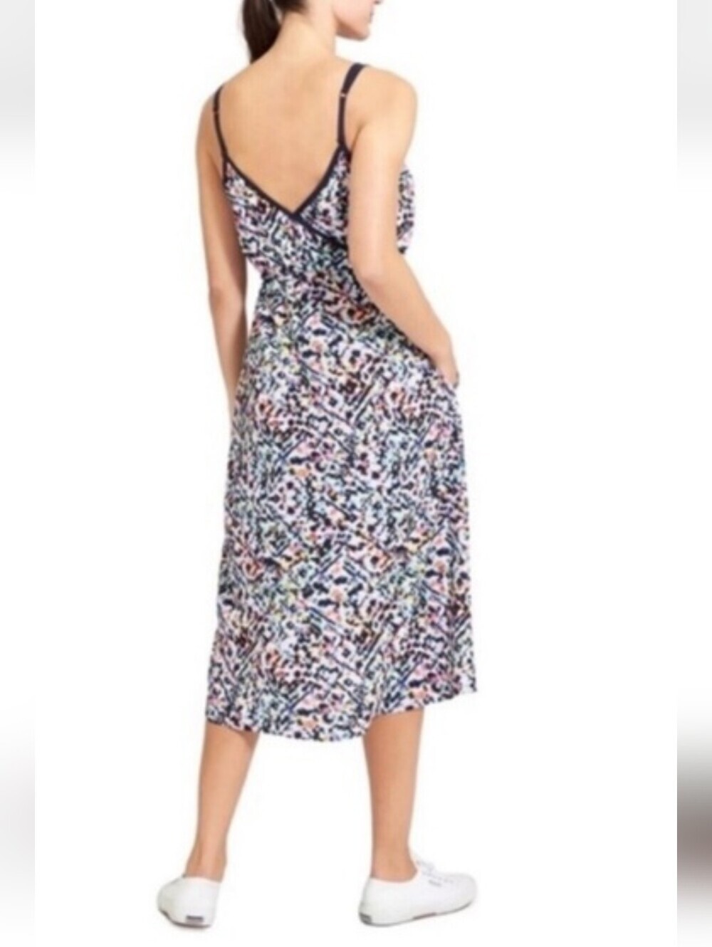 Athleta Dress Women’s Sz Medium Multicolored Spaghetti Strap Polyester Tie Waist